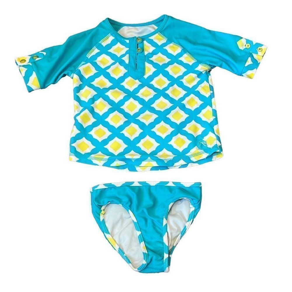 Cabana Life EUC Blue Yellow Two Piece Rash guard Sz 4T